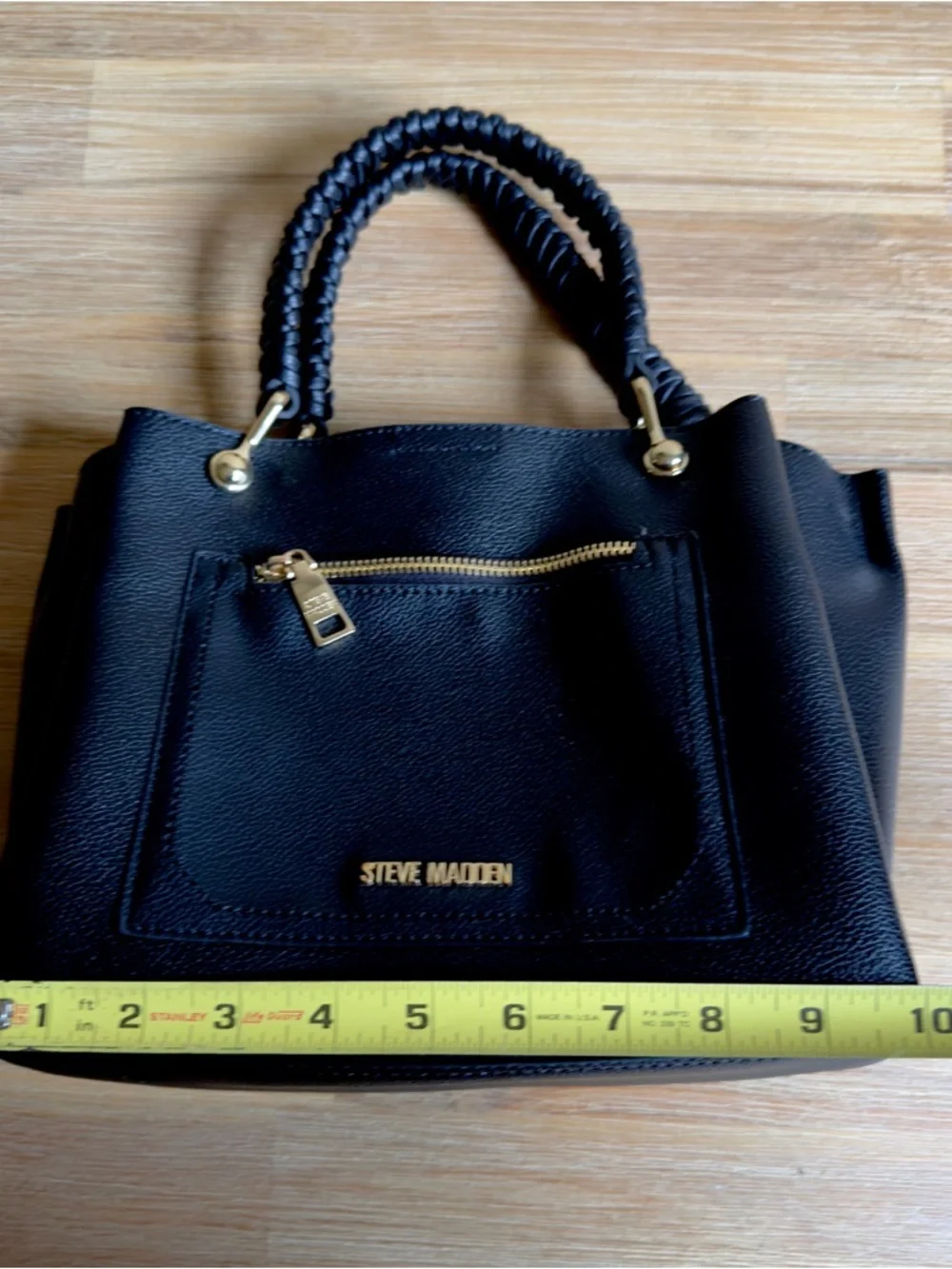 Steve Madden Black Satchel with Gold Hardware and Braided Handles